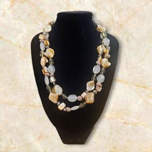 Vintage Natural Color Double Strand Polished River Shell Nuggets Necklace.